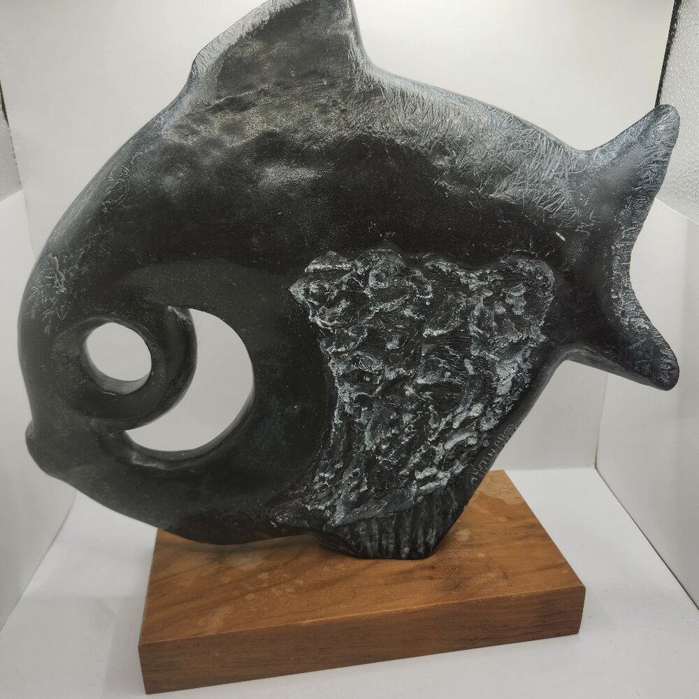 Vintage 1970 Austin Productions "The Fish" Sculpture by Klara Sever-Signed
